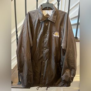 Vintage Mayfield Dairy Farms Snap-Up Brown Windbreaker Rain Jacket Size L Tall